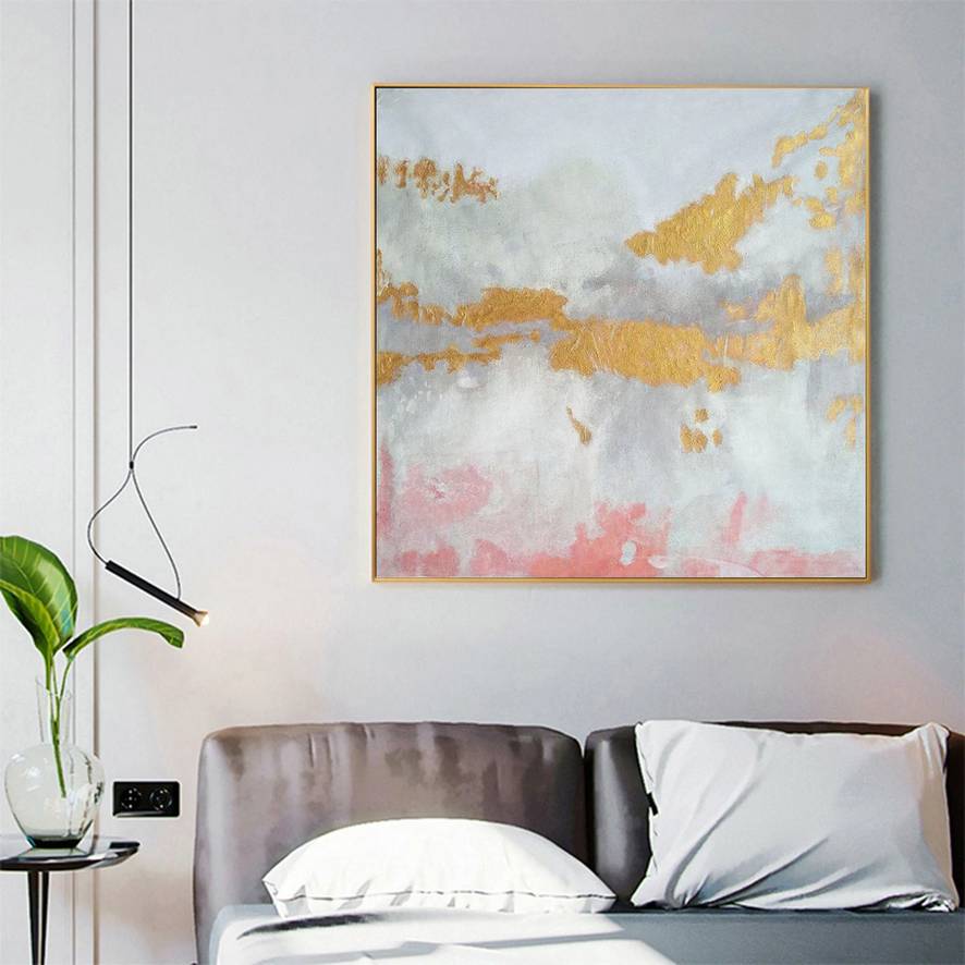 White Hand-painted Leaf Modern Abstract Canvas Artwork YCM9B
